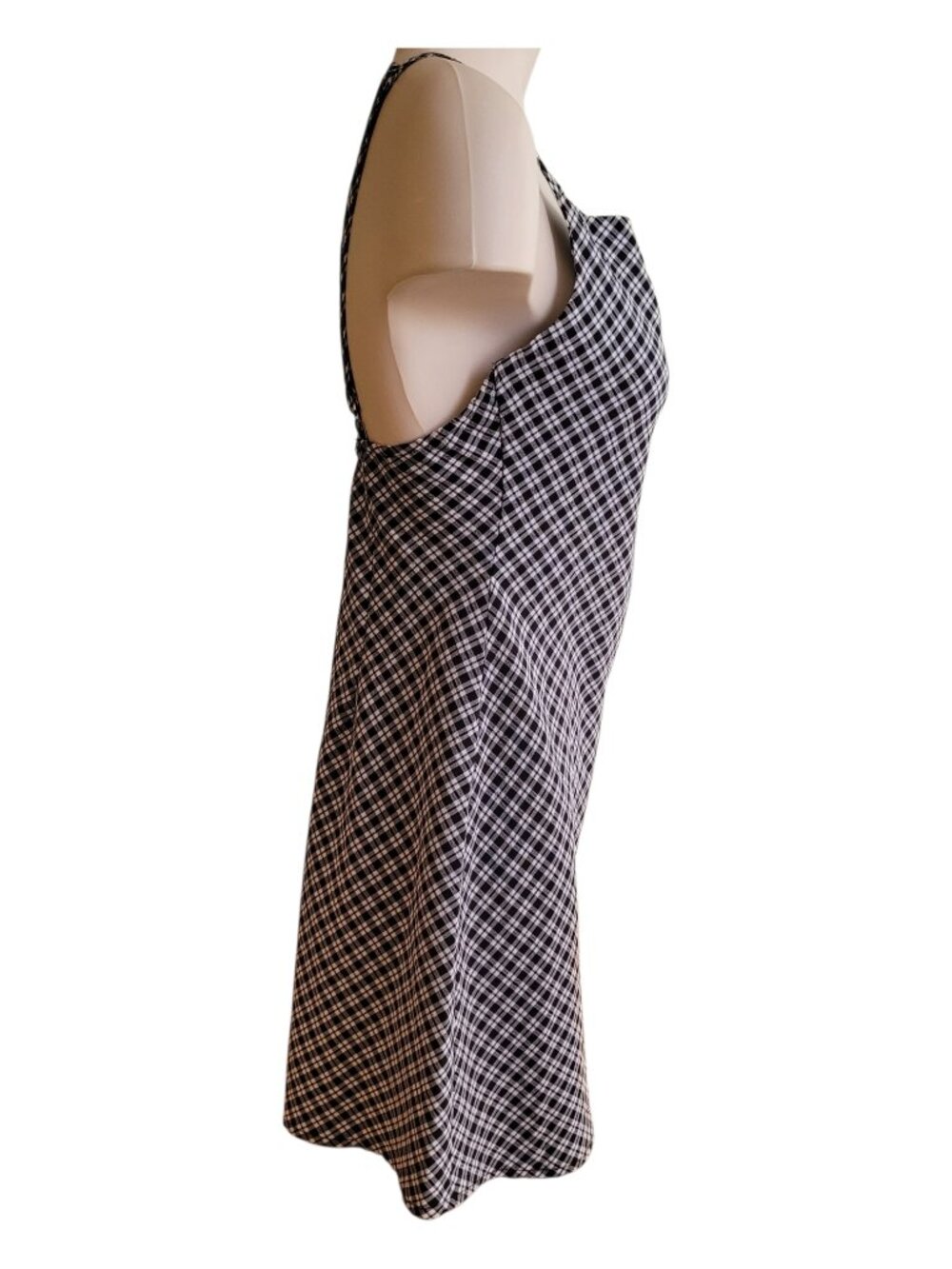 90s Inspired Plaid Slip Dress Black & White Cowl Neck Mini Spaghetti Strap sz M - Picture 4 of 10